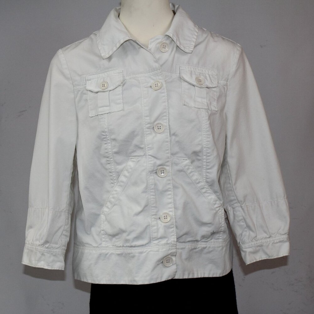 G1 Paper Twill White Jean Style Jacket with Flower‎ Cuffs and Flare Back Size S